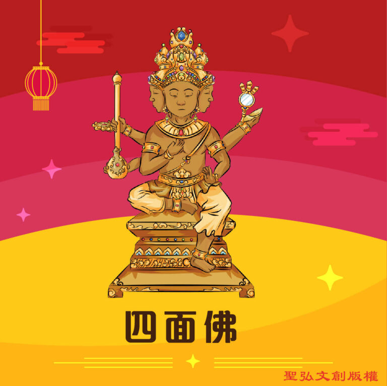 Q版四面佛神明彩繪圖